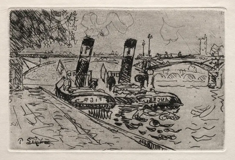 Paris, Pont des Arts med bogserbåtar av Paul Signac