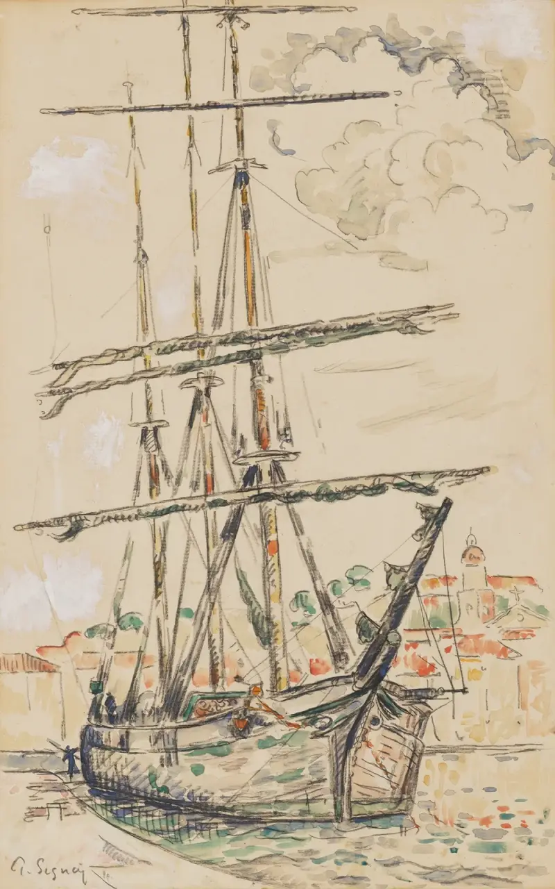 Saint-Tropez, tremastare vid kaj av Paul Signac