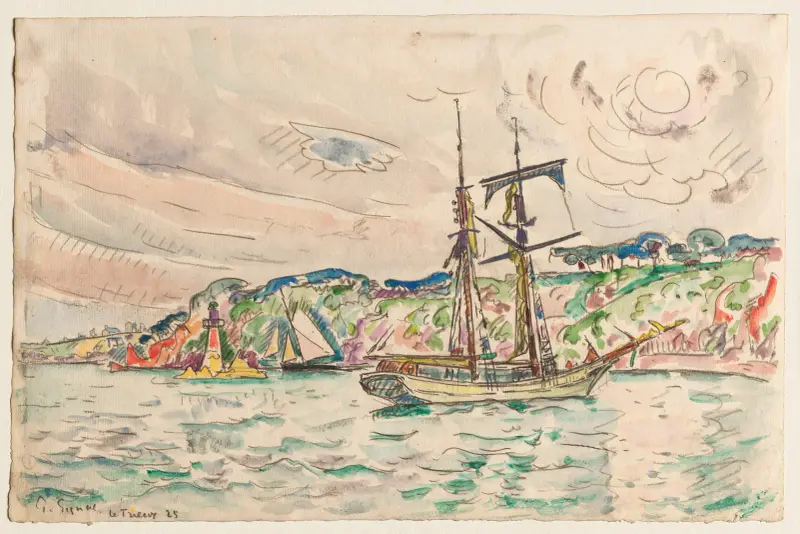 Fartyg nära Trieux-floden av Paul Signac