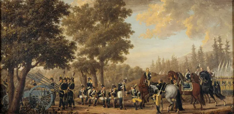 Kung Gustav III av Sverige och en soldat. Episod från ryska kriget 1789 av Pehr Hilleström
