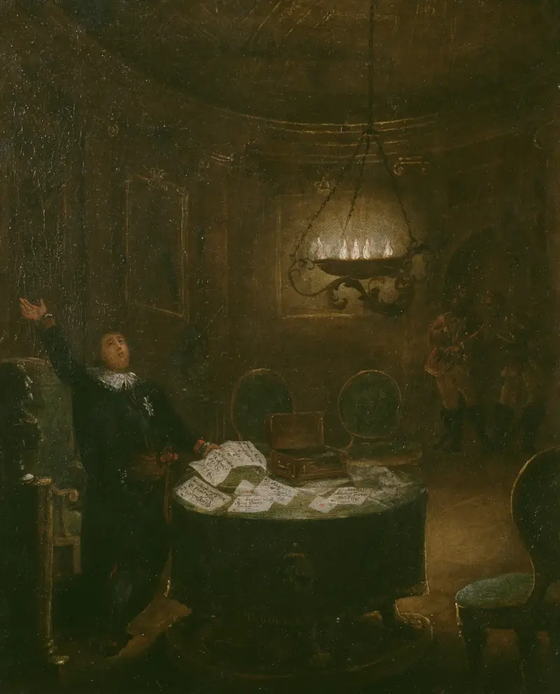 Präsident Gustaf Adolf Reuterholm (1756–1813) öffnet die Armfelt-Briefe auf Schloss Stockholm 1794 von Pehr Hörberg