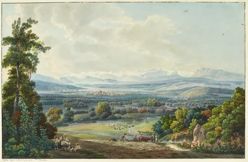 Sursee und Umgebung mit Sempachersee und Alpen von Peter Birmann