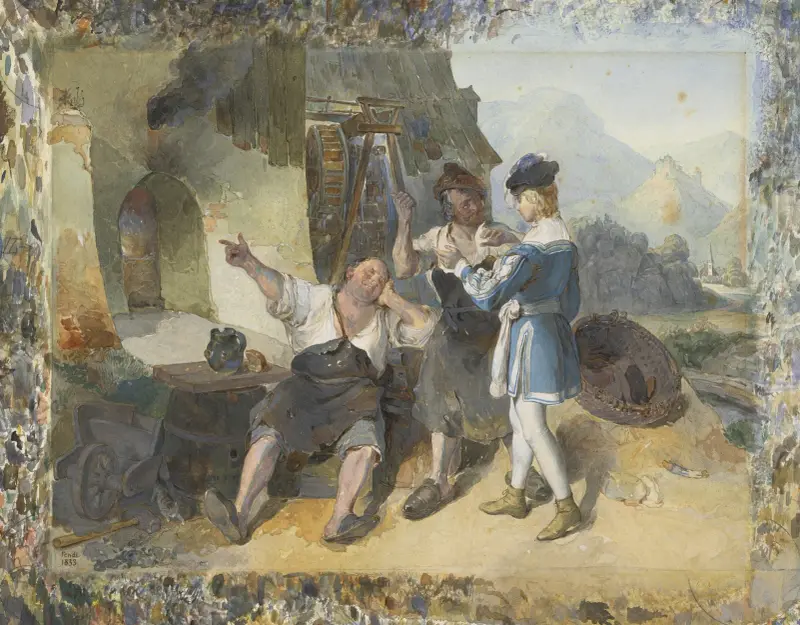 Fridolin And Two Workmen By The Forge av Peter Fendi