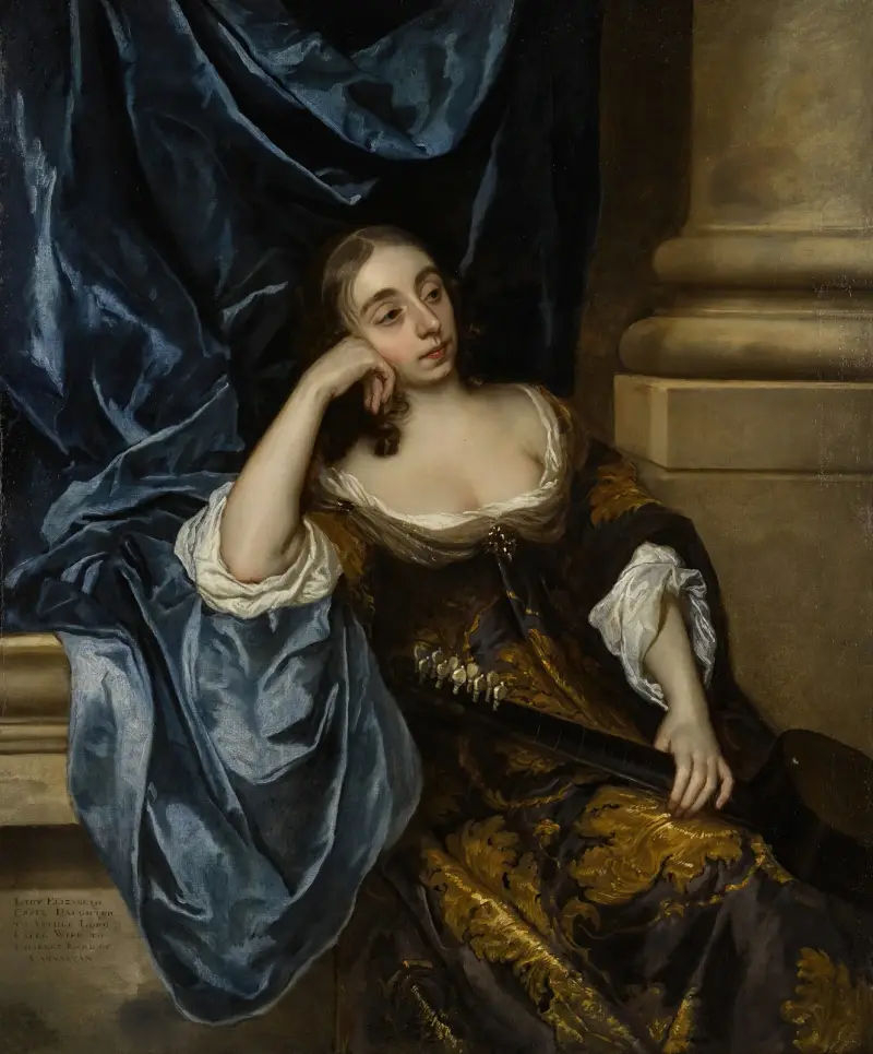 Porträtt av Elizabeth Capel, grevinna av Carnarvon, med gitarr av Sir Peter Lely