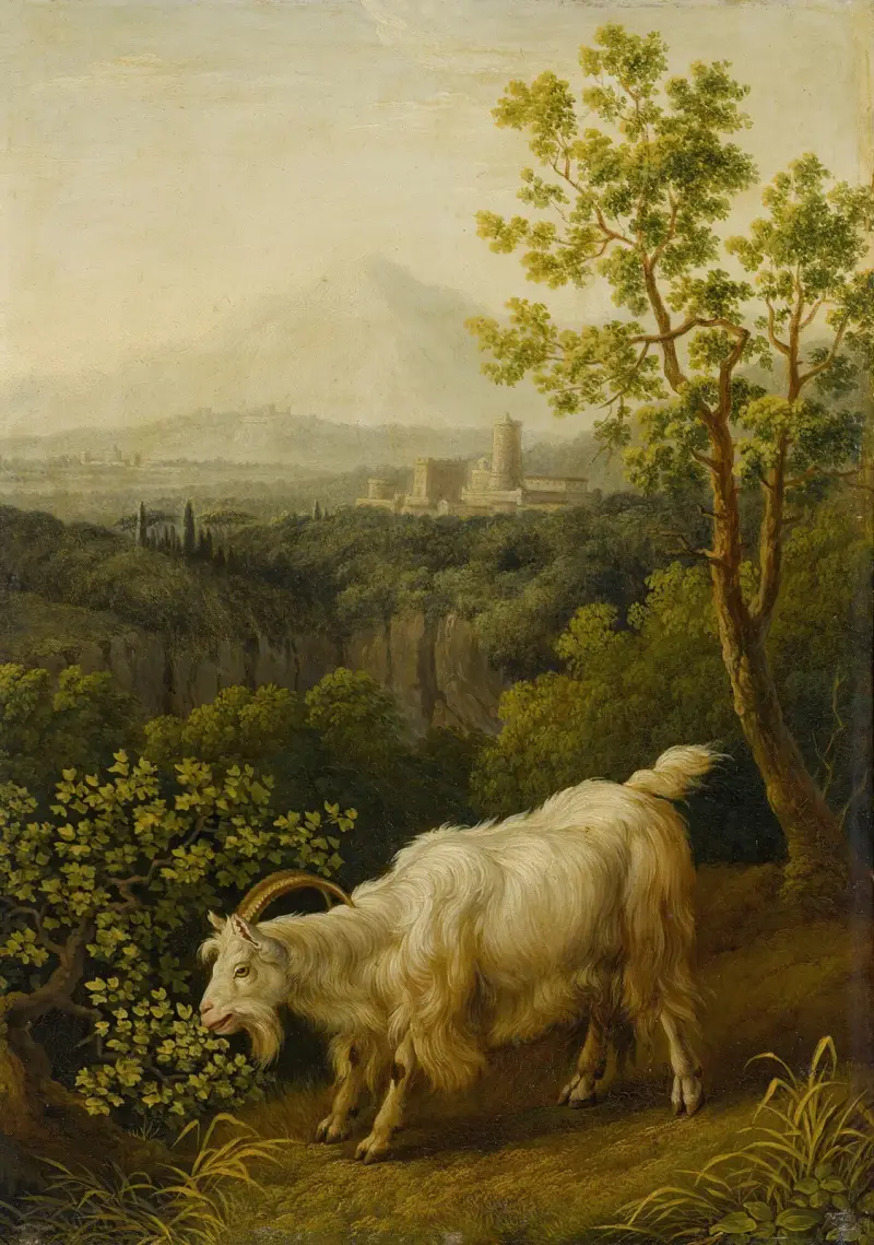 A Male Goat In An Italianate Landscape av Jacob Philipp Hackert