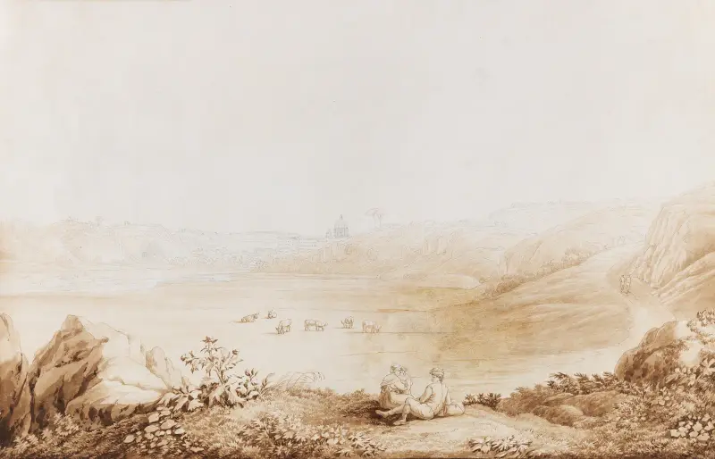 Vy över Tiberdalen vid Tor di Quinto III av Jacob Philipp Hackert