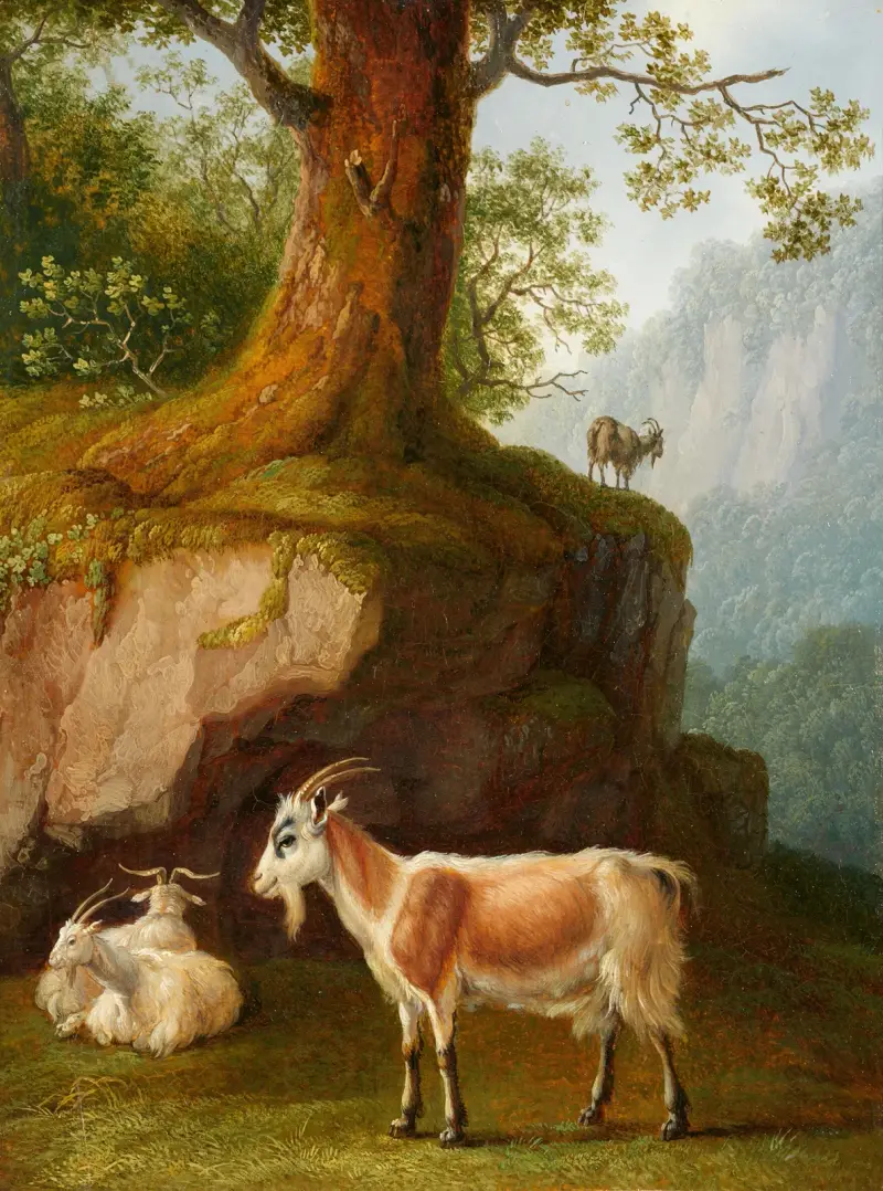 Bergige Landschaft mit vier Ziegen von Jacob Philipp Hackert