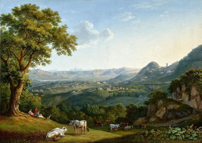 Blick auf das Arnotal und Fiesole av Jacob Philipp Hackert