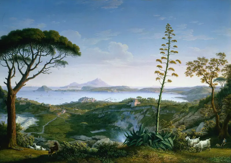 Vy över Pozzuolibukten från Solfatara av Jacob Philipp Hackert