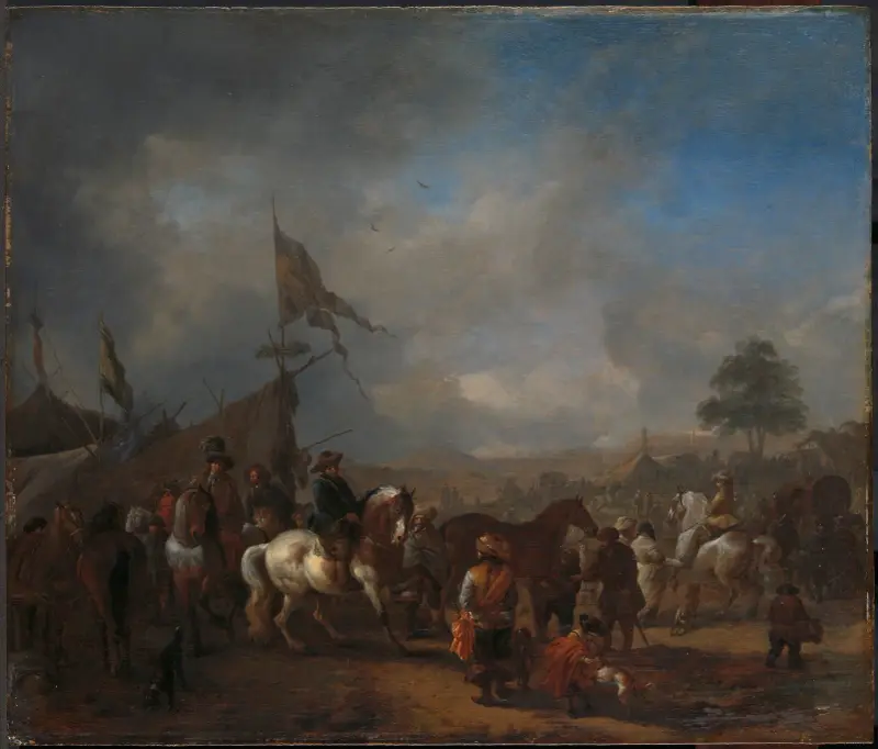Ein Pferdemarkt bei einem Armeelager von Philips Wouwerman
