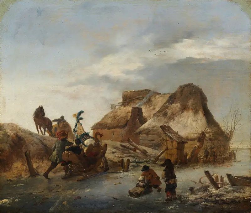 Der Schlitten eines Adligen auf dem Eis von Philips Wouwerman