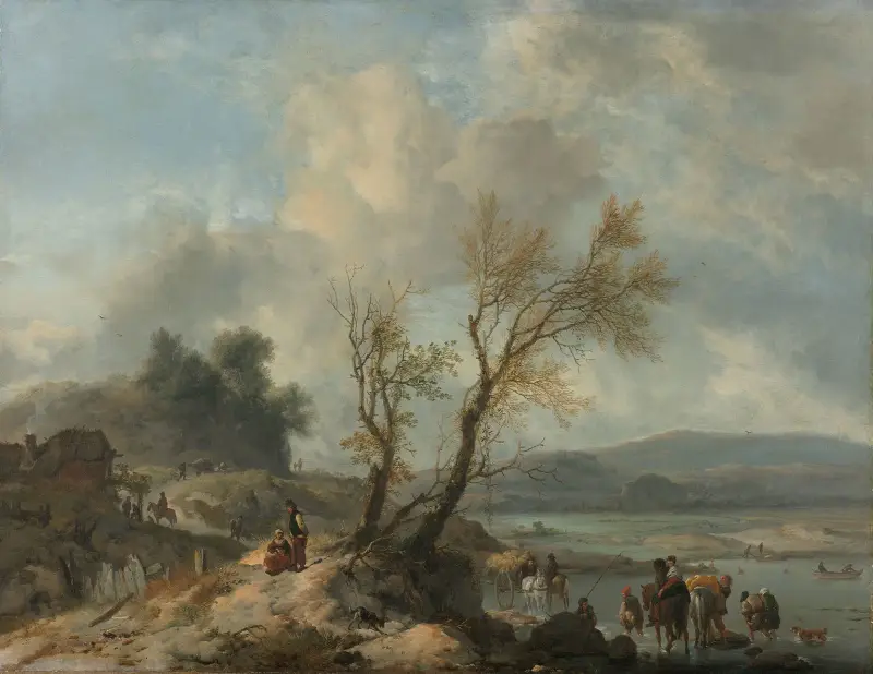 Pejzaż z piaszczystą ścieżką nad rzeką, Philips Wouwerman