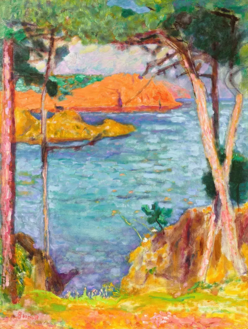 Havskant, tallar och röda klippor av Pierre Bonnard