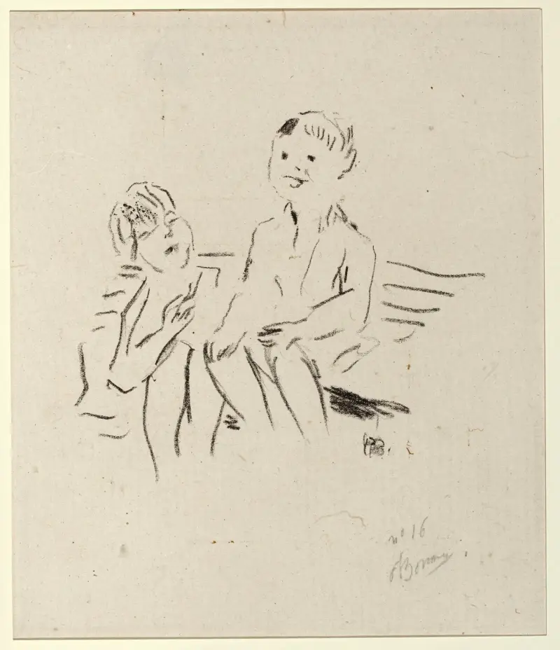 Två barn på en bänk av Pierre Bonnard