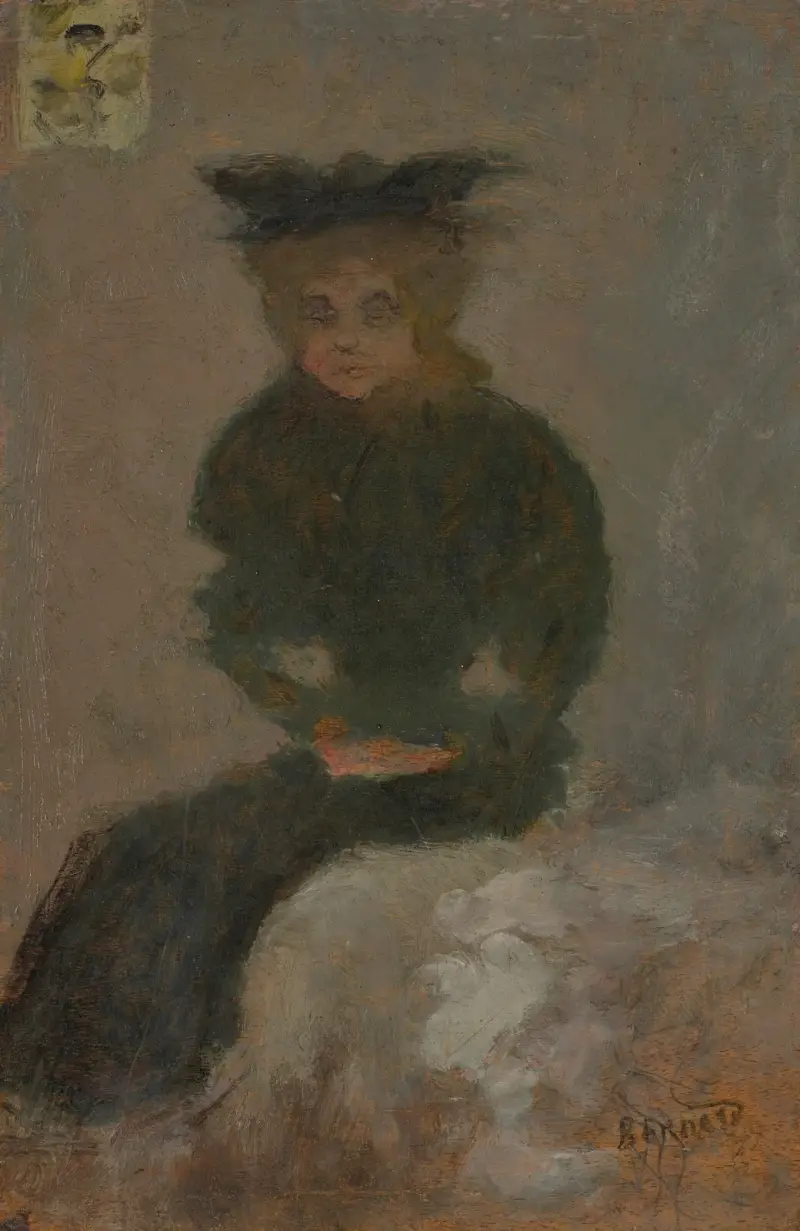 Sittande kvinna med svart hatt av Pierre Bonnard