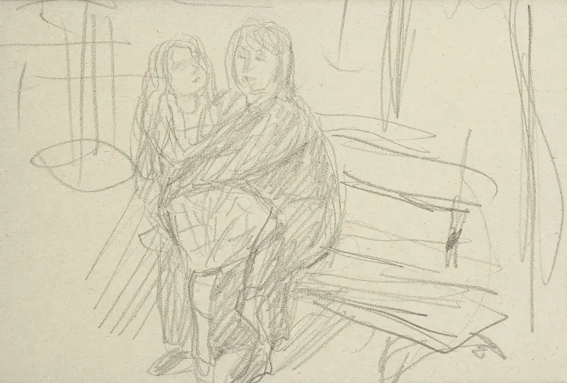 Kvinna och barn på en bänk av Pierre Bonnard
