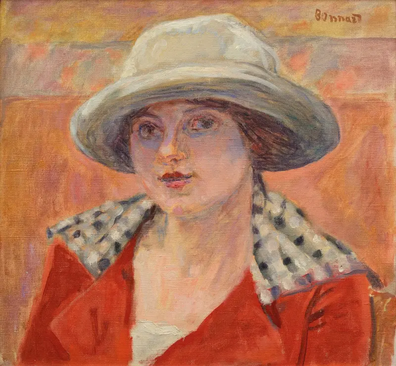 Ung kvinna med vit hatt eller Huvudstudie av Pierre Bonnard