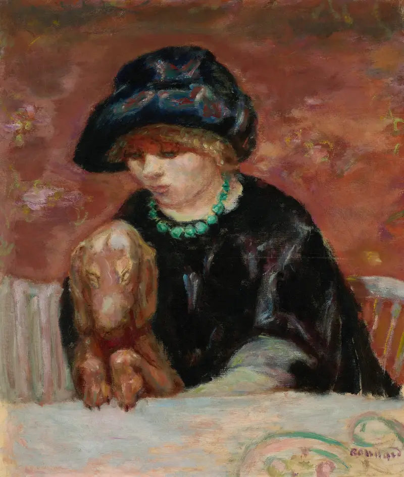 Kvinnan med basset eller Porträtt av Marthe Bonnard med basset av Pierre Bonnard