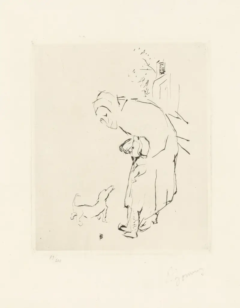 Den gamla kvinnan, barnet och bassetthunden av Pierre Bonnard