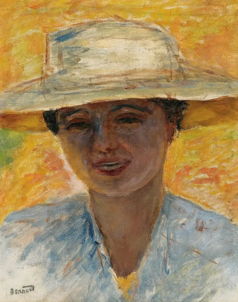 Porträtt av kvinna med stor hatt av Pierre Bonnard
