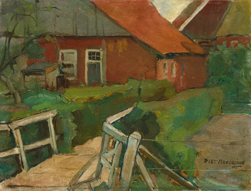 Farm Building With Bridge av Piet Mondrian