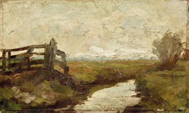 Bevattningsdike med trägrind till vänster av Piet Mondrian
