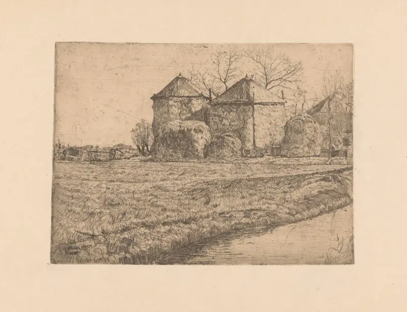 Bauernhof mit zwei Heuschobern von Pieter Dupont