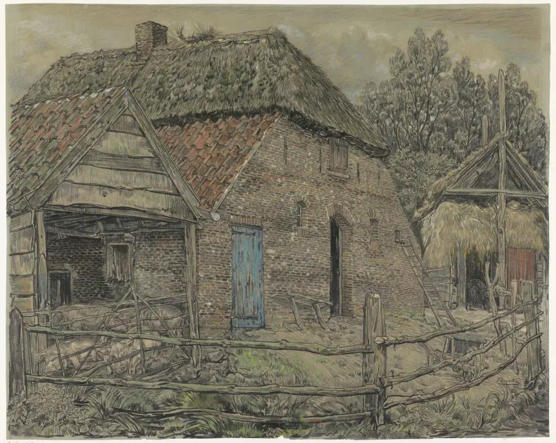 Stor bondgård med svinstia framför av Pieter Dupont