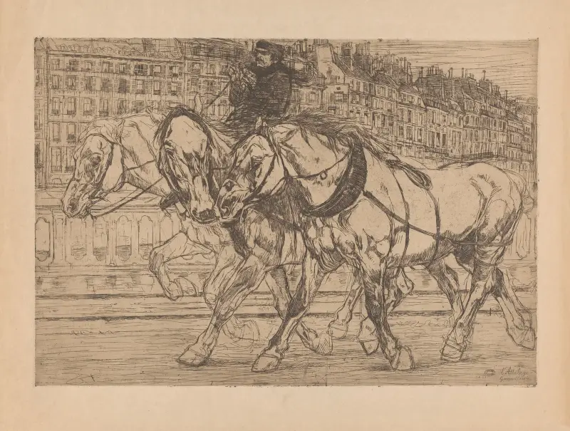 Tre hästar med kusken Garcon d’Ecurie av Pieter Dupont