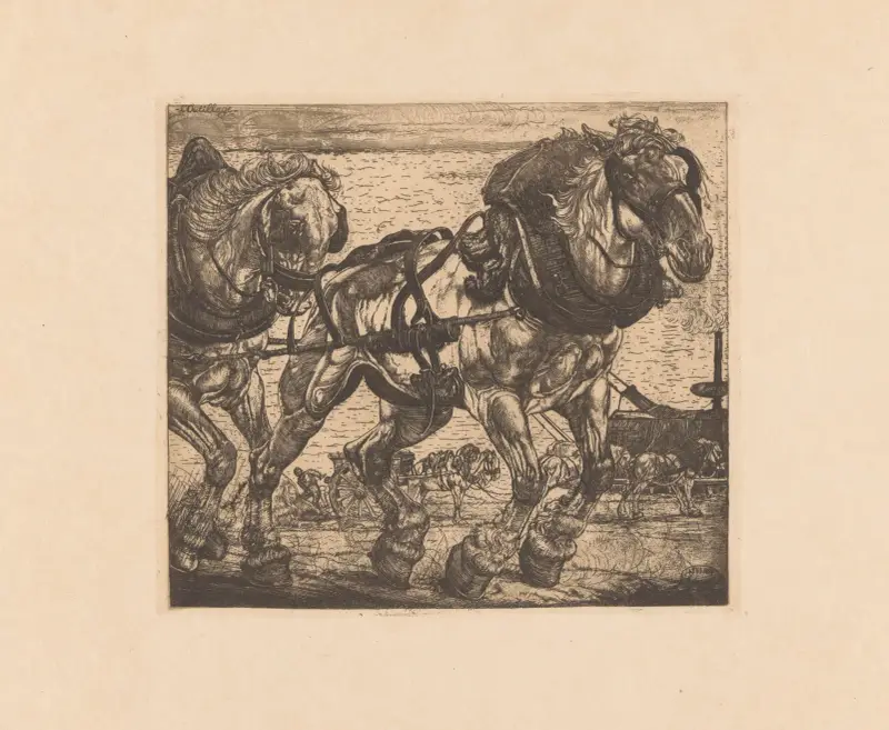 Dragarhästar vid Seinen i Paris av Pieter Dupont