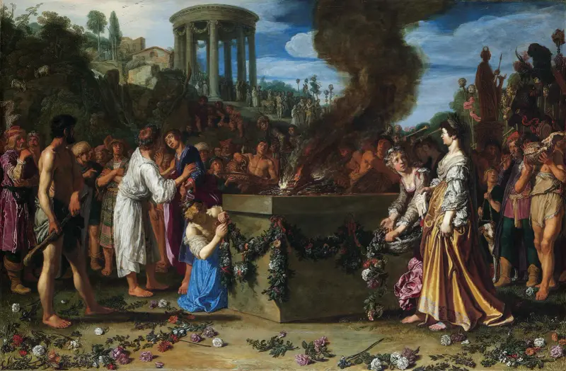 Orestes och Pylades tvistar vid altaret av Pieter Lastman