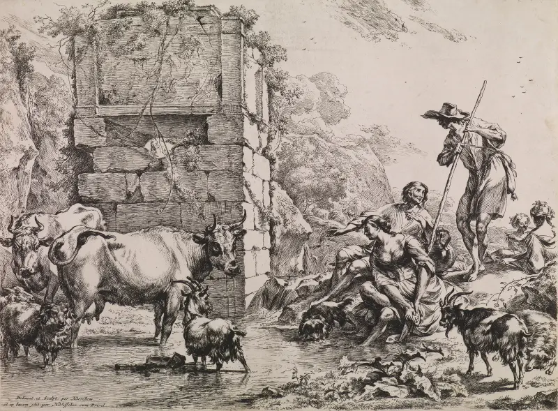 Pijąca krowa, Nicolaes Pietersz. Berchem