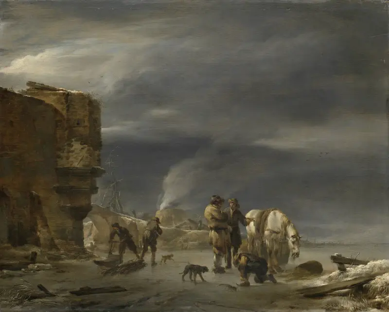 Auf dem Eis nahe einer Stadt von Nicolaes Pietersz. Berchem