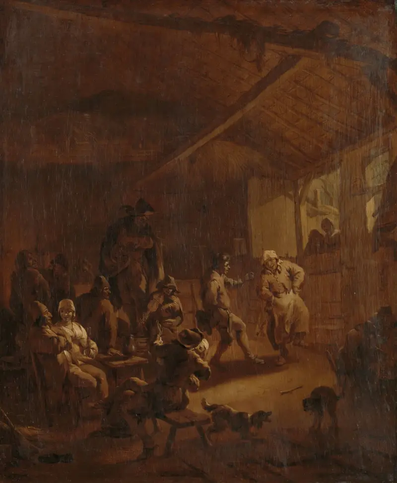 Dansande bönder i en lada av Nicolaes Pietersz. Berchem