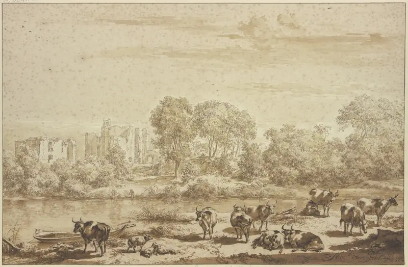 Huset Brederode, framtill en kohjord med mjölkerska av Nicolaes Pietersz. Berchem
