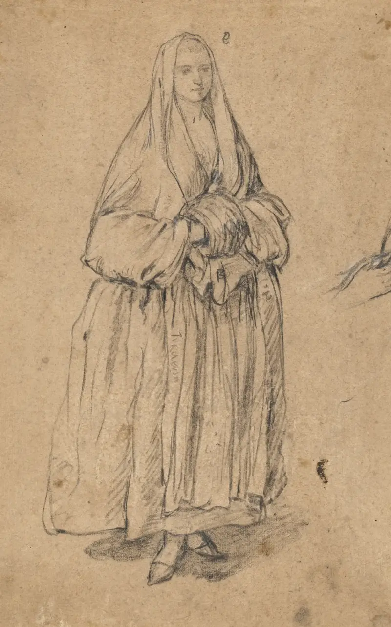 Stående kvinna med muff, vänd något åt höger av Pietro Longhi