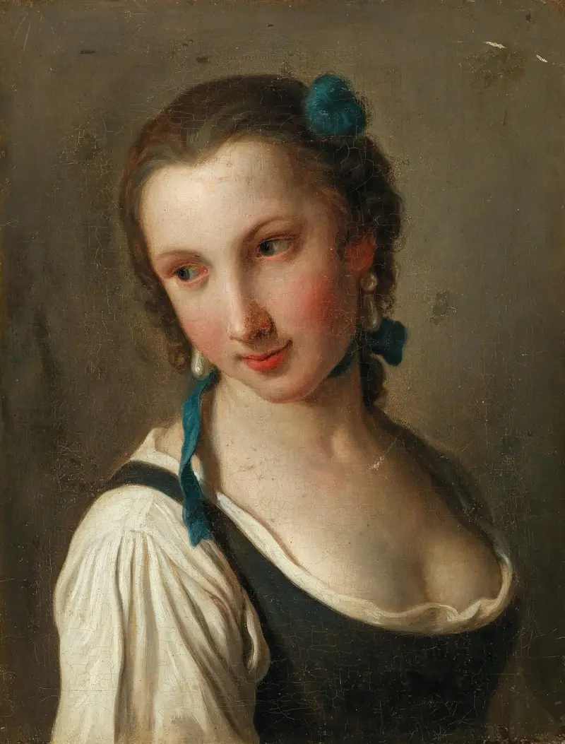 Ung kvinna med en blomma i håret av Pietro Rotari