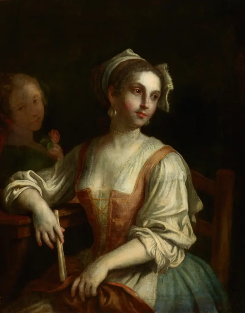 Frau mit Fächer und Frau mit Rose von Pietro Rotari