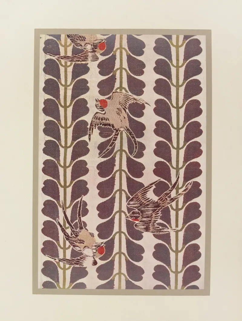 Fåglar och stiliserade blåregnsblommor av Maurice Pillard Verneuil
