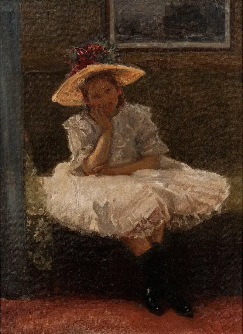 Girl in a hat av Władysław Podkowiński