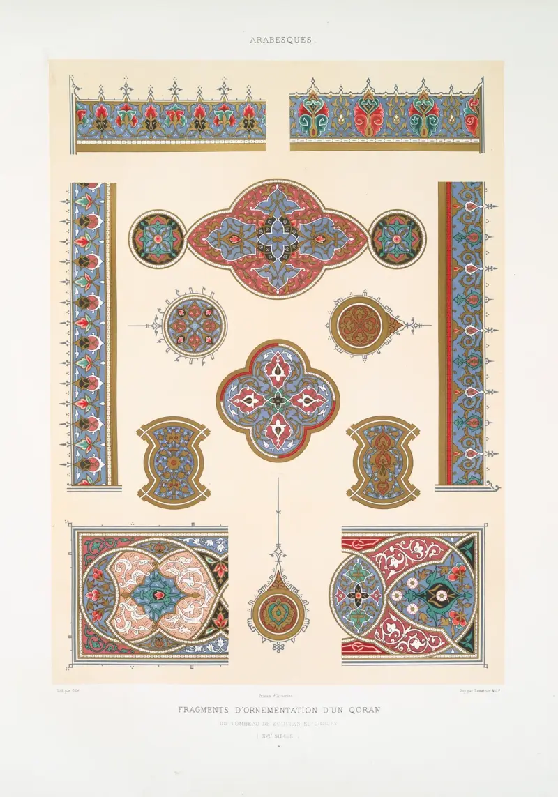 Arabesker; fragment av utsmyckning från en koran i sultan al-Ghouris grav (1500-talet); 4 av Émile Prisse d'Avennes
