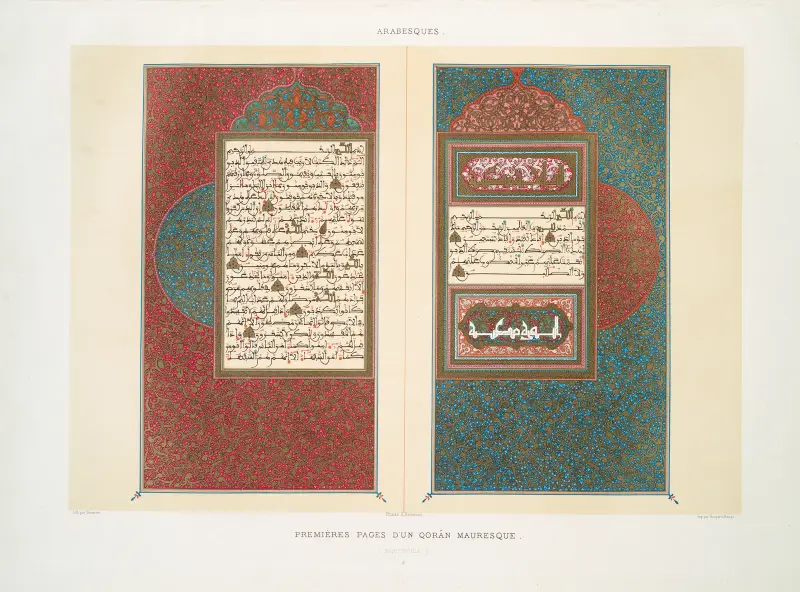 Arabesker; första sidorna i en maurisk koran (1700-talet); 2 av Émile Prisse d'Avennes