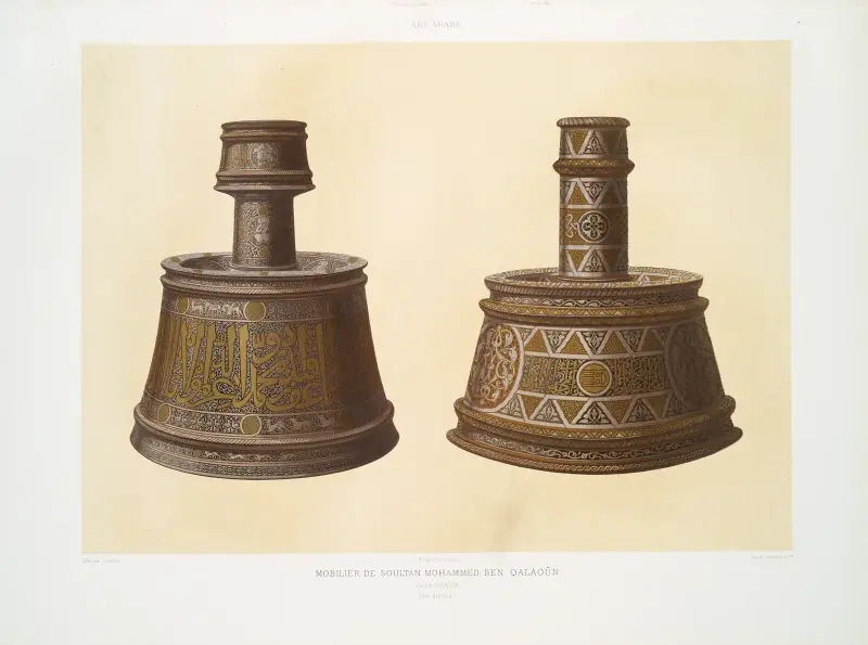 Mobilier de soultan Mohammed ben Qalaoûn ; flambeaux (XIVe. siècle), Émile Prisse d'Avennes