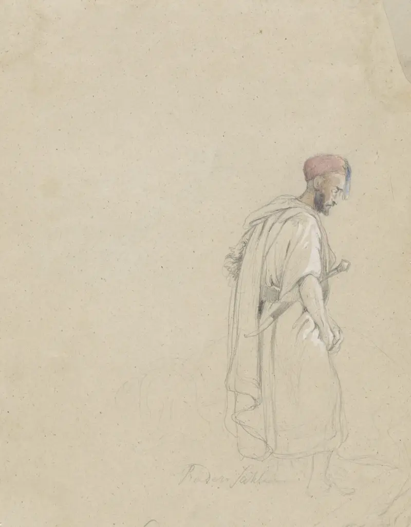 Figurstudie av en man med turban och svärd av Raden Saleh
