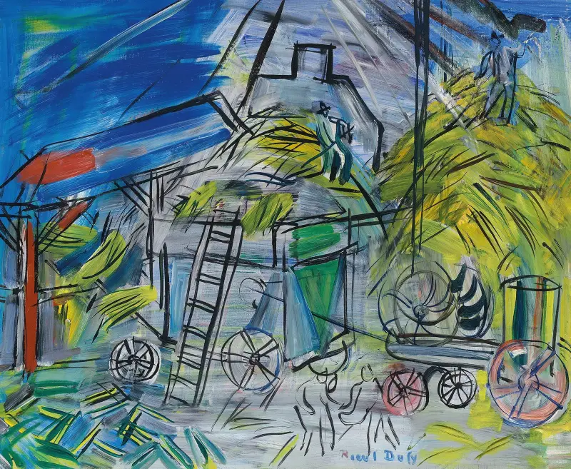 Tröskning under stormig himmel av Raoul Dufy