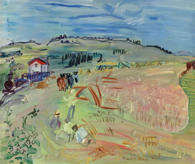 Landskap med vetefält och oxar av Raoul Dufy