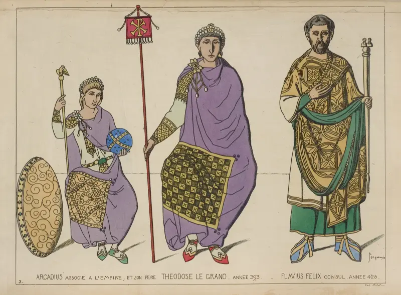 Arcadius förbunden med imperiet, och hans far Theodosius den store, år 393. Flavius Felix konsul, år 428. av Raphaël Jacquemin