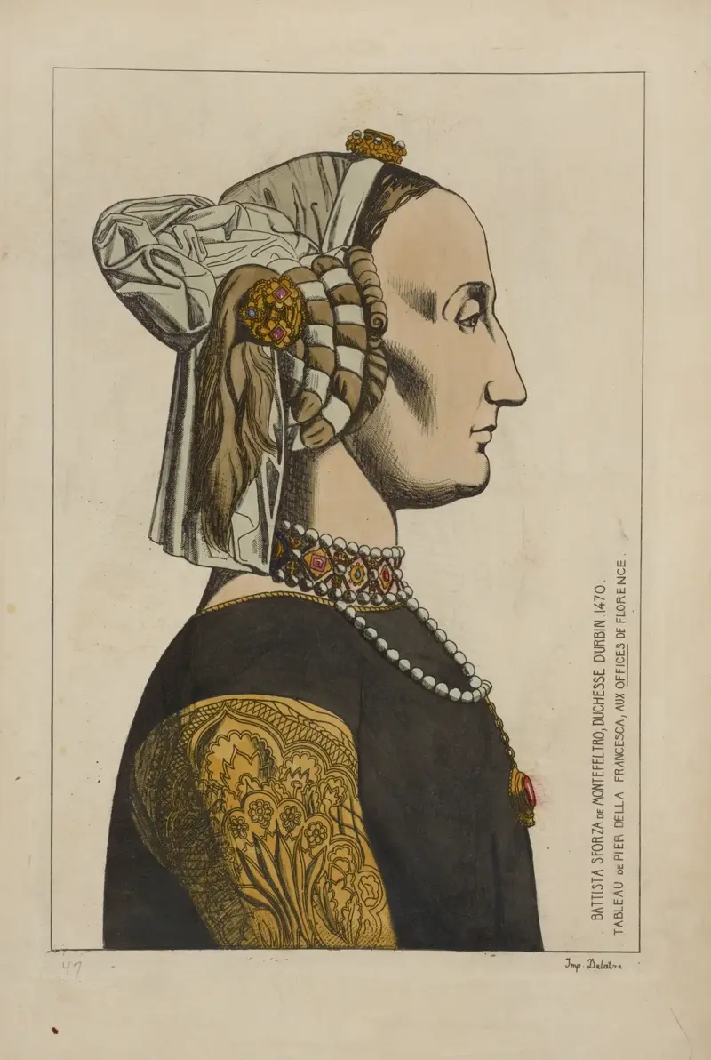Battista Sforza de Montefeltro, hertiginna av Urbino. 1470. Tavla av Piero della Francesca i Uffizierna i Florens. av Raphaël Jacquemin