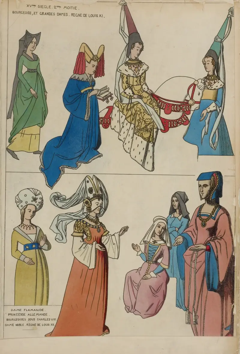 Flamländsk dam. Tysk prinsessa. Borgarkvinnor under Karl VIII. Förnäm dam. Ludvig XII:s regeringstid av Raphaël Jacquemin