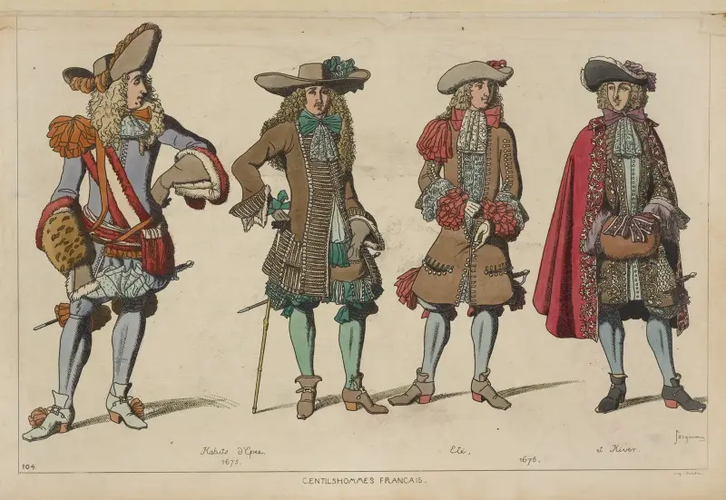 Franska adelsmän. Värjkostymer. Sommar och vinter. 1675. 1678. av Raphaël Jacquemin